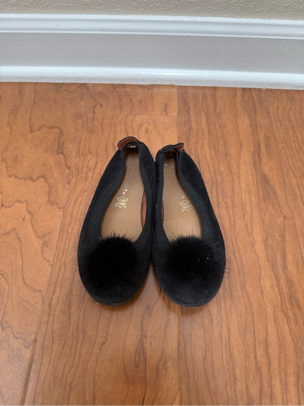Elephantito Black Girls' Pom Pom Ballet Flats